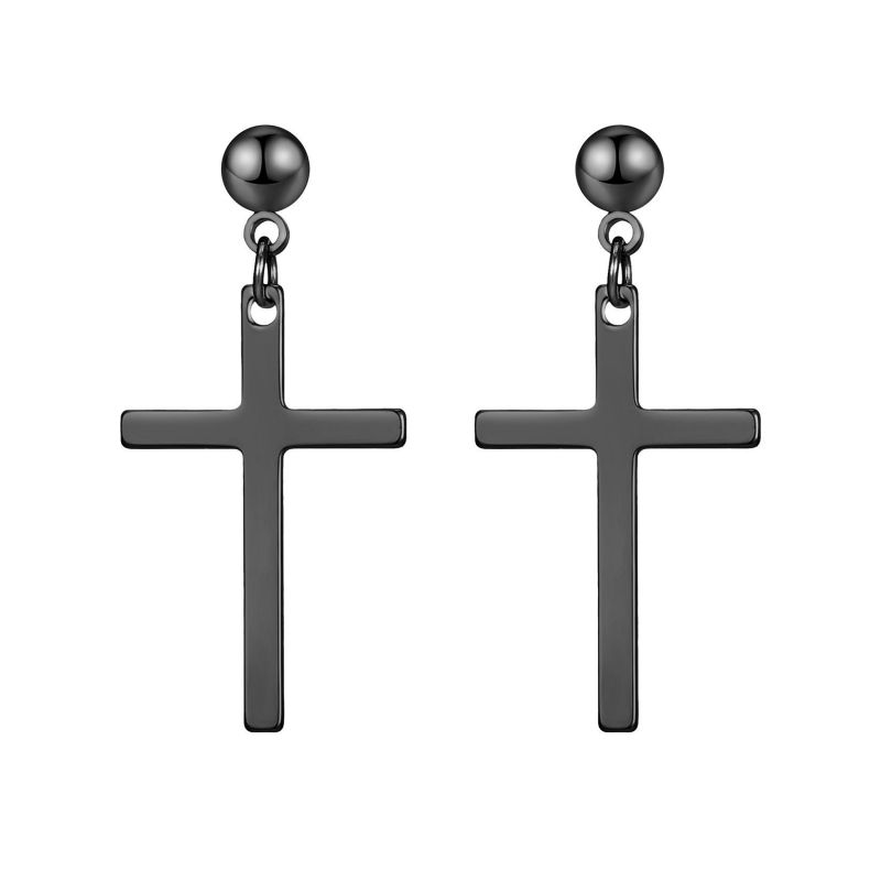 Fashion Black Titanium Steel Cross Earrings(single)