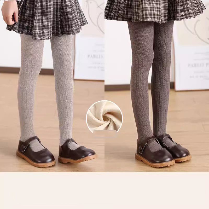 Fashion The Velvet And Thickened Model Is Suitable For Minus 10℃-10℃-oatmeal Color Cotton Plus Fleece Children's Pantyhose
