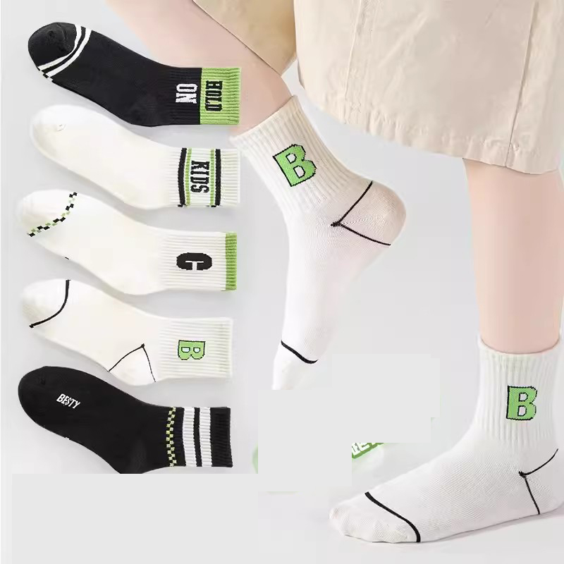 Fashion Alphabet Fashion Socks [5 Pairs Of Autumn Sports Fashion Socks] Cotton Knitted Childrens Mid-calf Socks