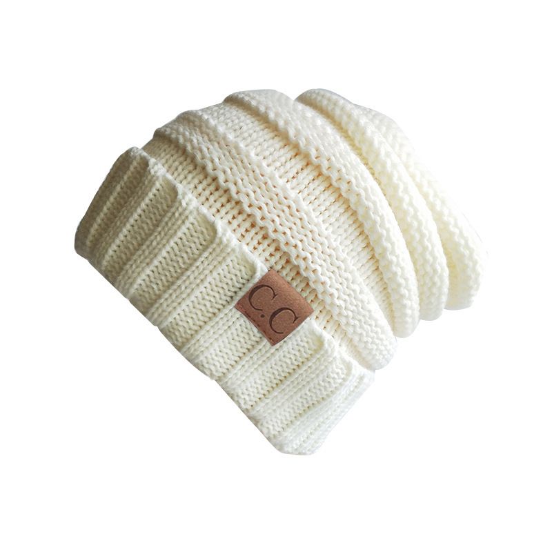 Fashion White Knitted Label Beanie