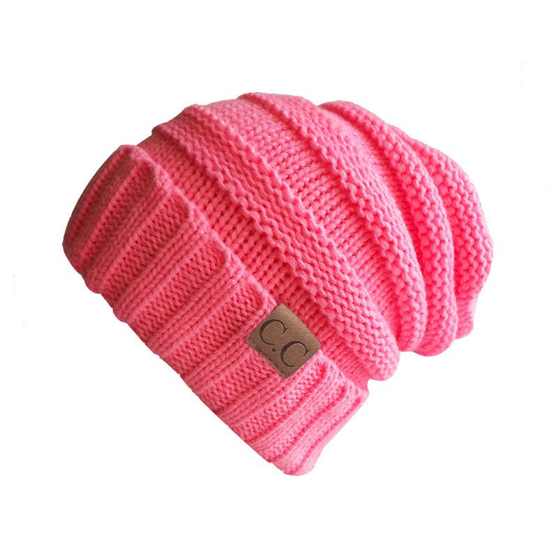 Fashion Pink Knitted Label Beanie