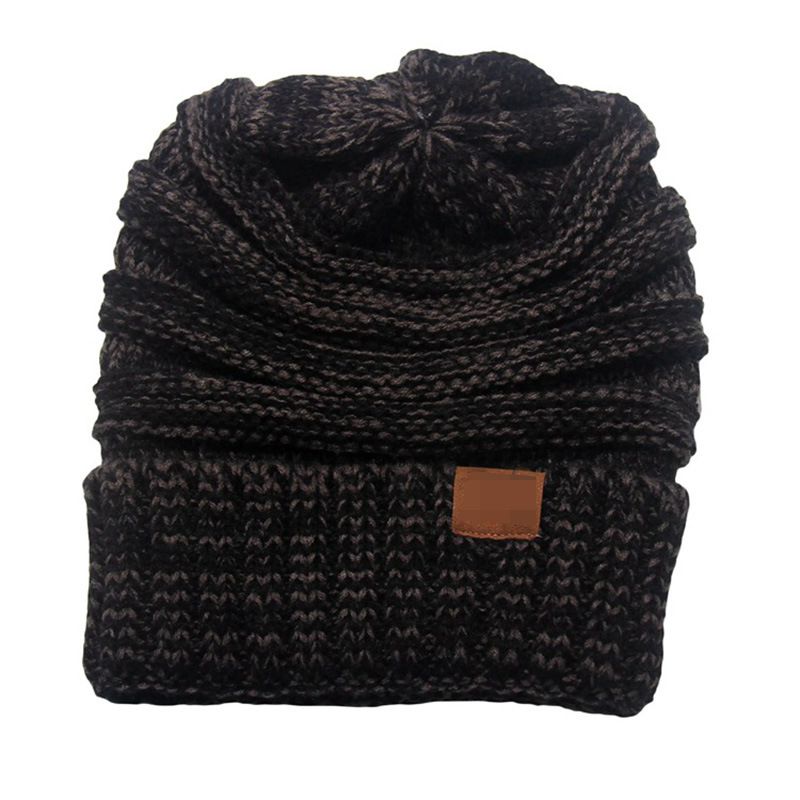 Fashion Black + Gray Knitted Label Beanie