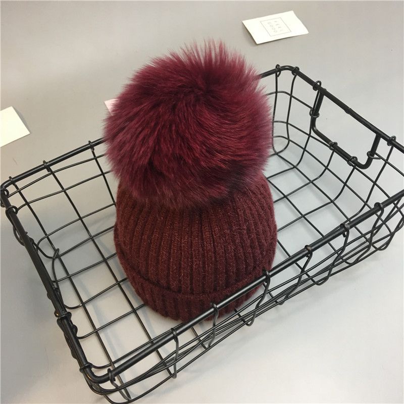 Fashion Wine Red Wool Knitted Wool Ball Beanie