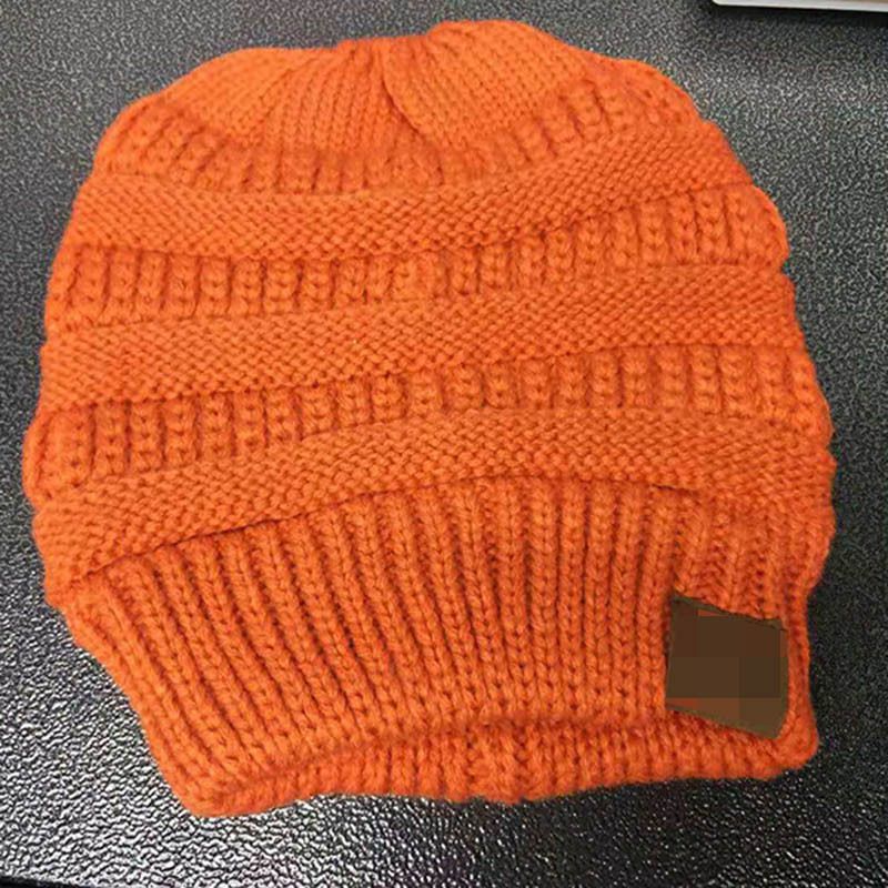 Fashion Orange Color Solid Color Knitted Label Empty Top Beanie