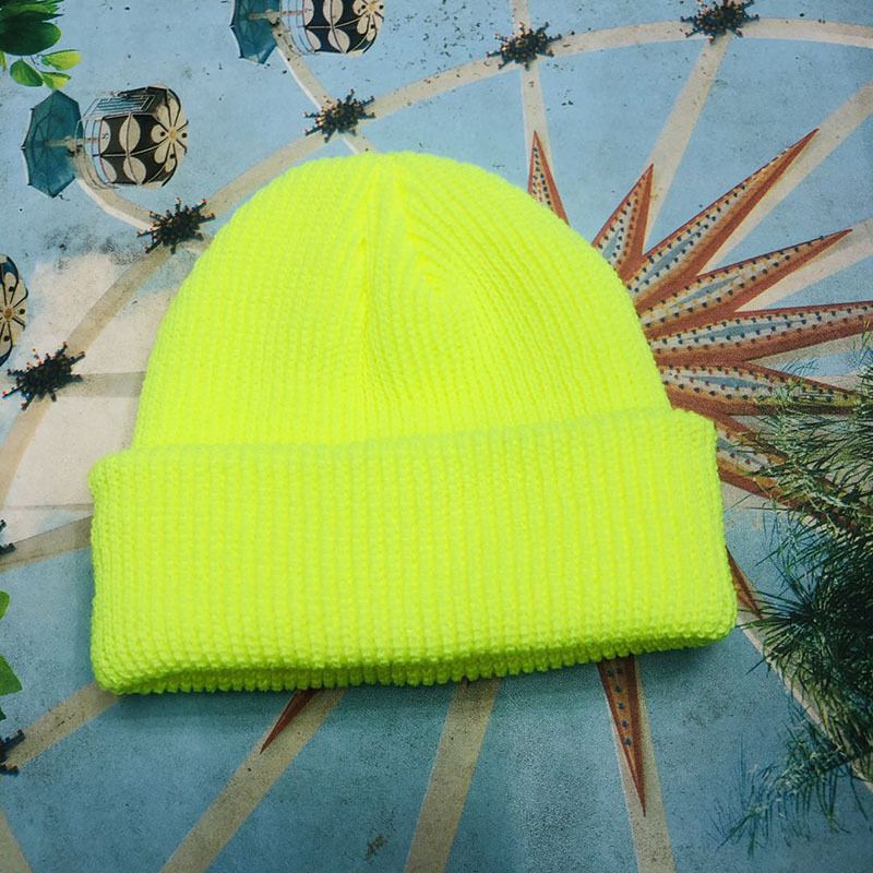 Fashion Fluorescent Green Acrylic Knitted Beanie