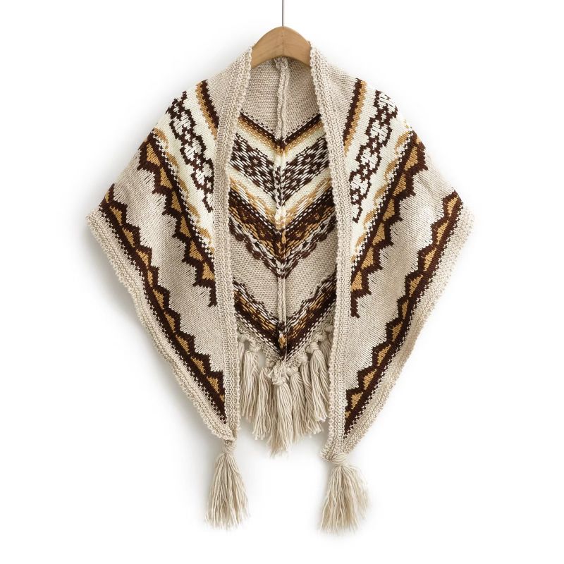 Fashion Photo Color Knitted Fringed Triangle Shawl