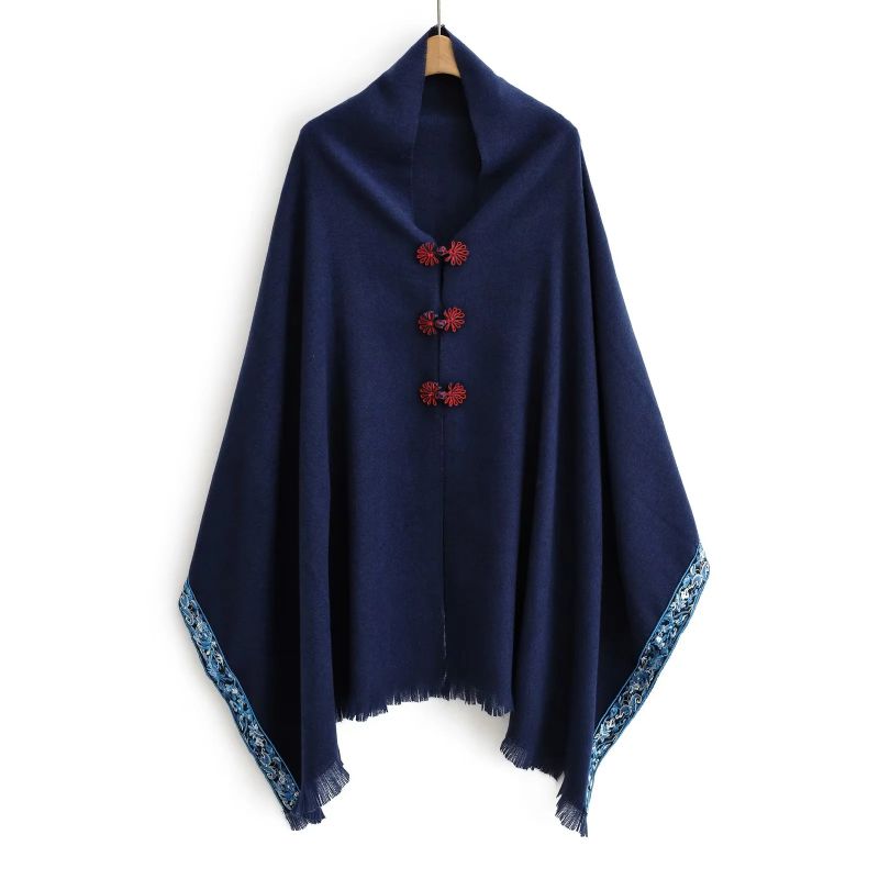 Fashion Navy Blue Wool Scarf With Webbing And Buckles