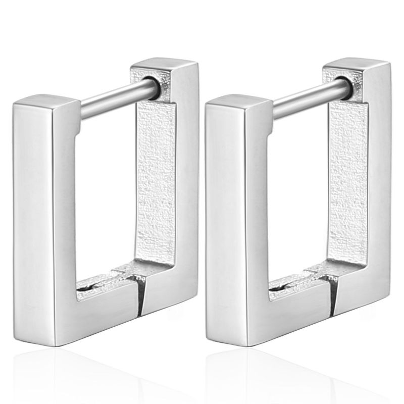 Fashion Square Steel Color One Stainless Steel Square Men's Earrings