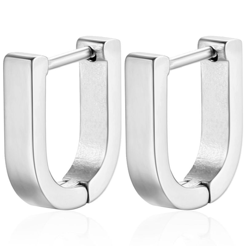Fashion U-shaped Smooth Steel Color One Stainless Steel U-shaped Men's Earrings