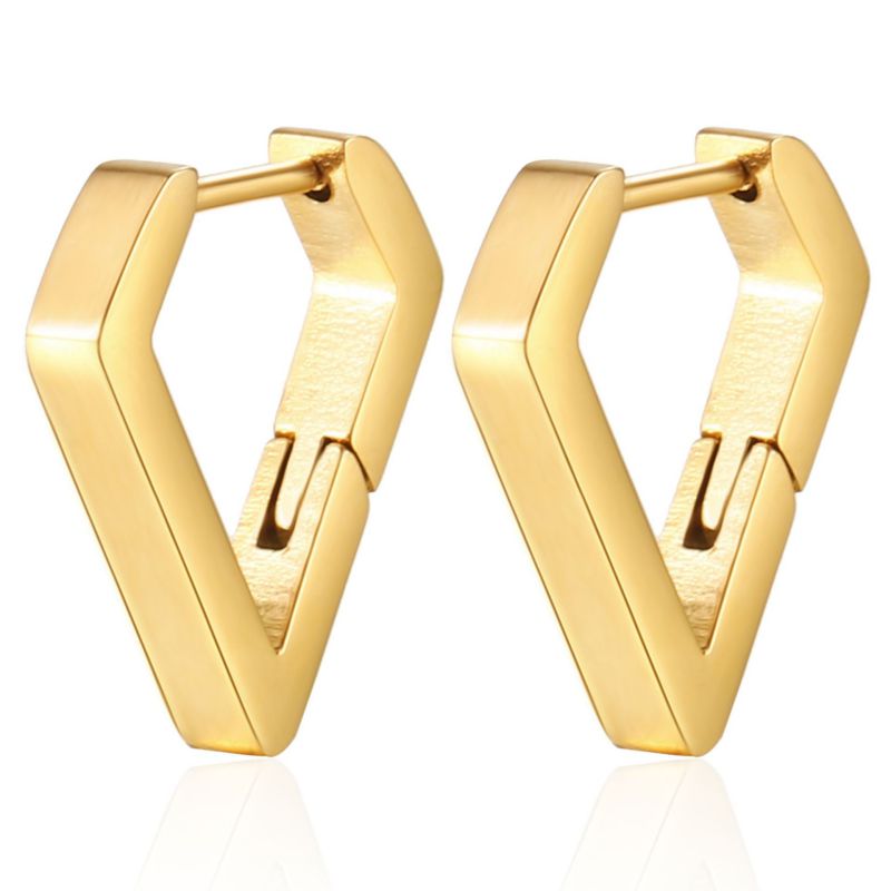 Fashion Diamond Shaped Gold One Stainless Steel Rhombus Men's Earrings