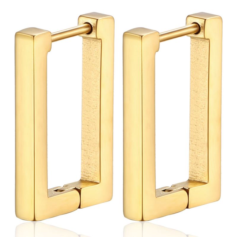 Fashion Rectangular Golden One Stainless Steel Rectangular Men's Earrings