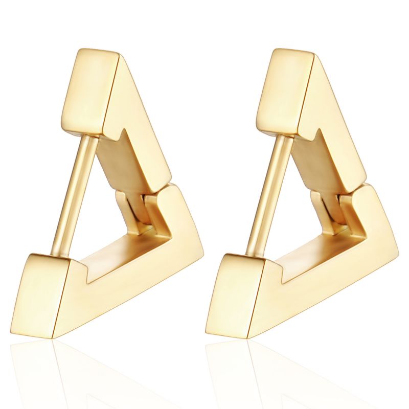 Fashion Triangular Golden One Stainless Steel Triangle Men's Earrings