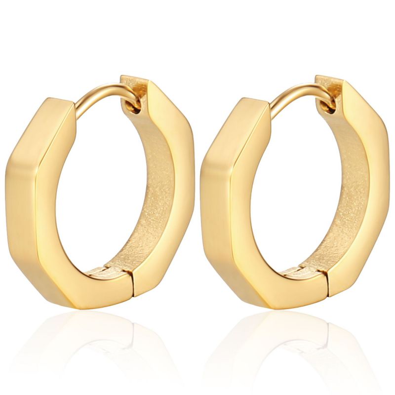 Fashion Octagon Gold One Stainless Steel Octagonal Men's Earrings