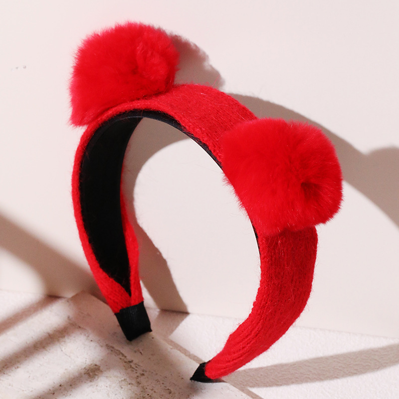 Fashion Red Plush Bear Ears Wide-brimmed Headband
