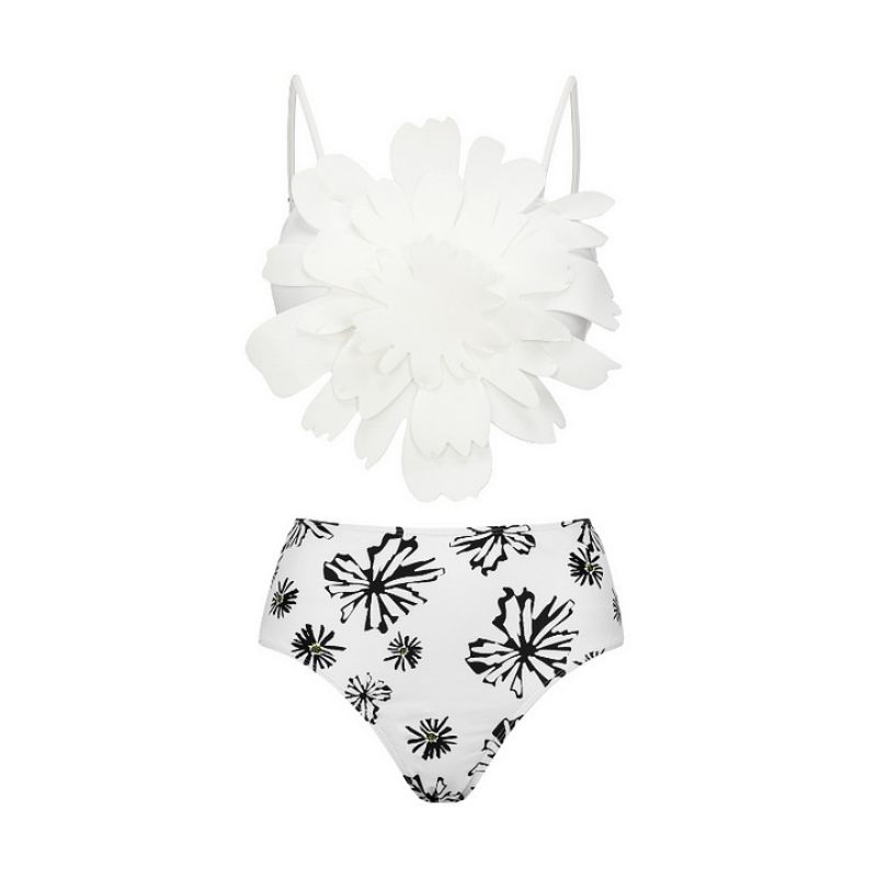 Fashion Single White Split Swimsuit Polyester Printed Swimsuit