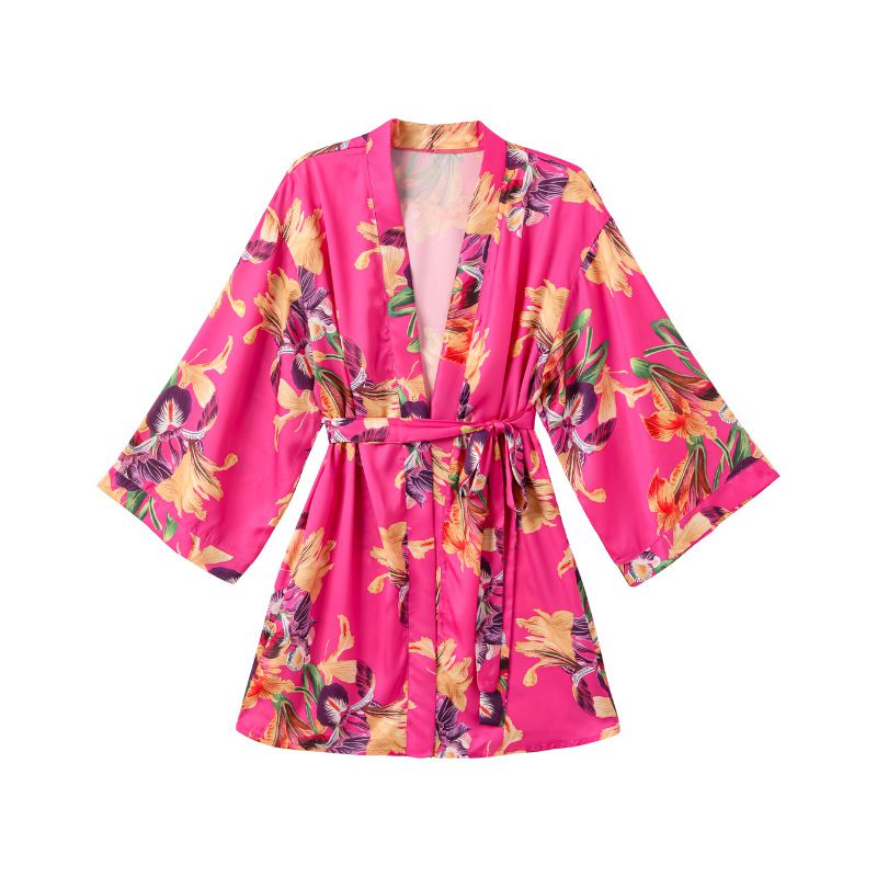 Fashion Single Cardigan Polyester Printed Lace-up Cardigan Kimono