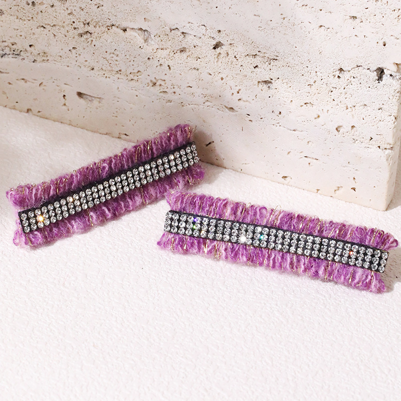 Fashion A Pair Of Purple Hairpins Fabric Diamond-encrusted Wide-brimmed Rectangular Hairpin