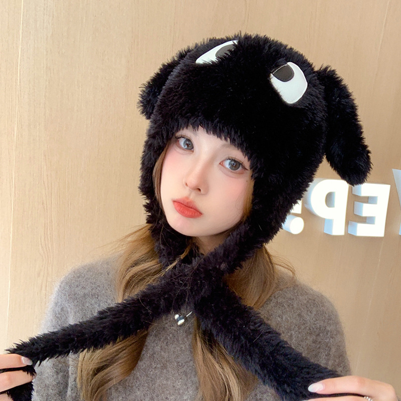 Fashion Black Plush Big-eyed Puppy Hat