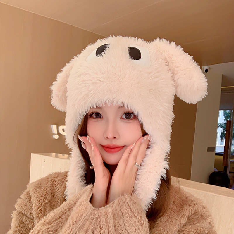 Fashion Milky White Plush Big-eyed Puppy Hat