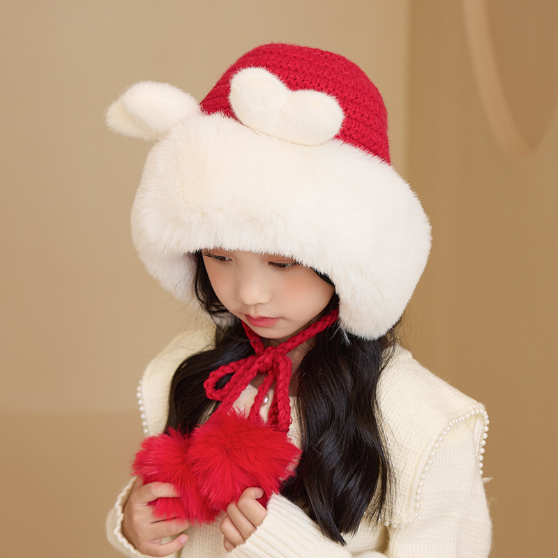 Fashion Red Plush Knitted Children's Pullover Hat