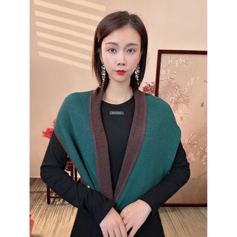 Fashion Green Coffee Color Knitted Color Block Magnetic Scarf
