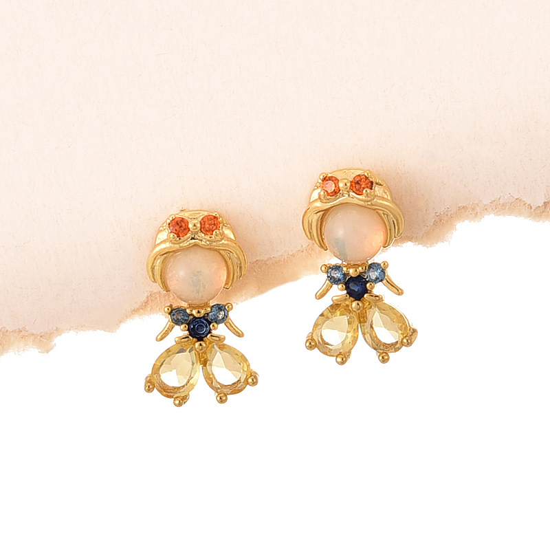 Fashion Gold Copper Set Zircon Princess Earrings