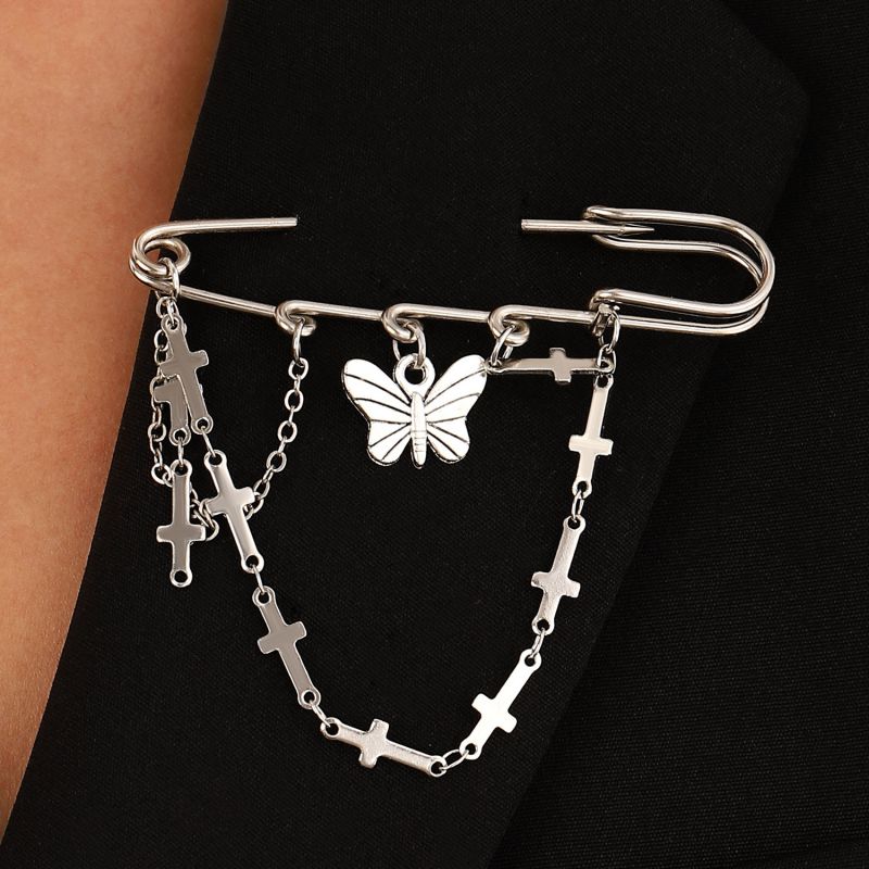 Fashion Cross 5964 Alloy Butterfly Cross Pin Brooch