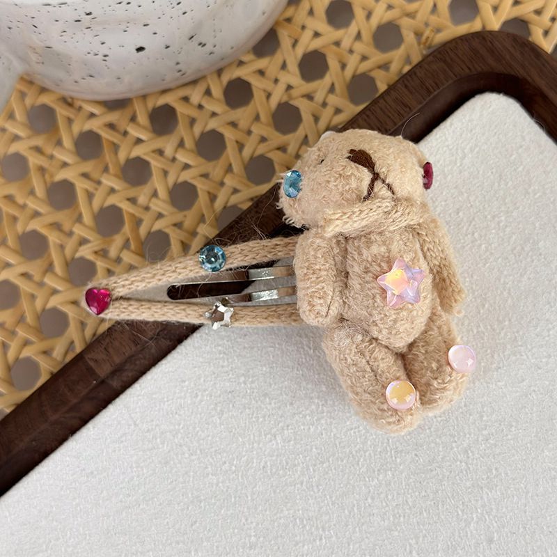 Fashion D Midi Brown Bear Plush Colorful Rhinestone Plush Bear Hair Clip