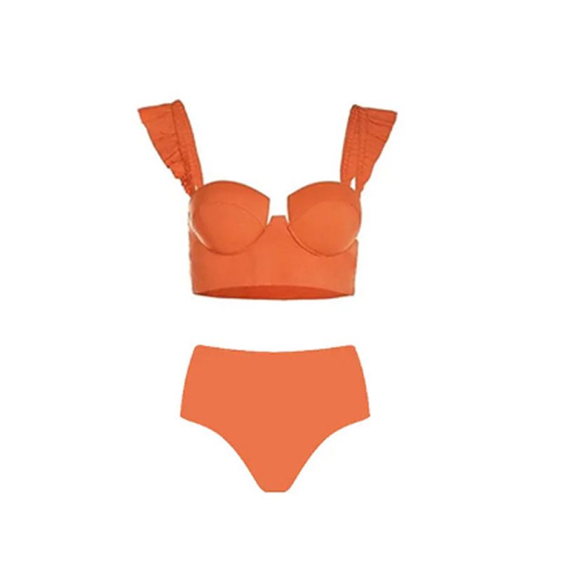 Fashion Y198 Orange Swimsuit Polyester High Waist Tankini Swimsuit
