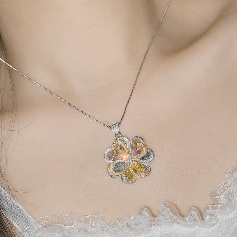 Fashion Pendant 0108 Rainbow Without Chain Copper Inlaid Zirconium Flower Necklace