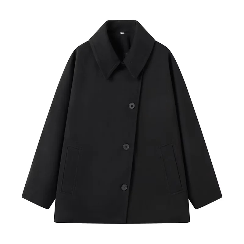 Fashion Black Lapel Buttoned Jacket