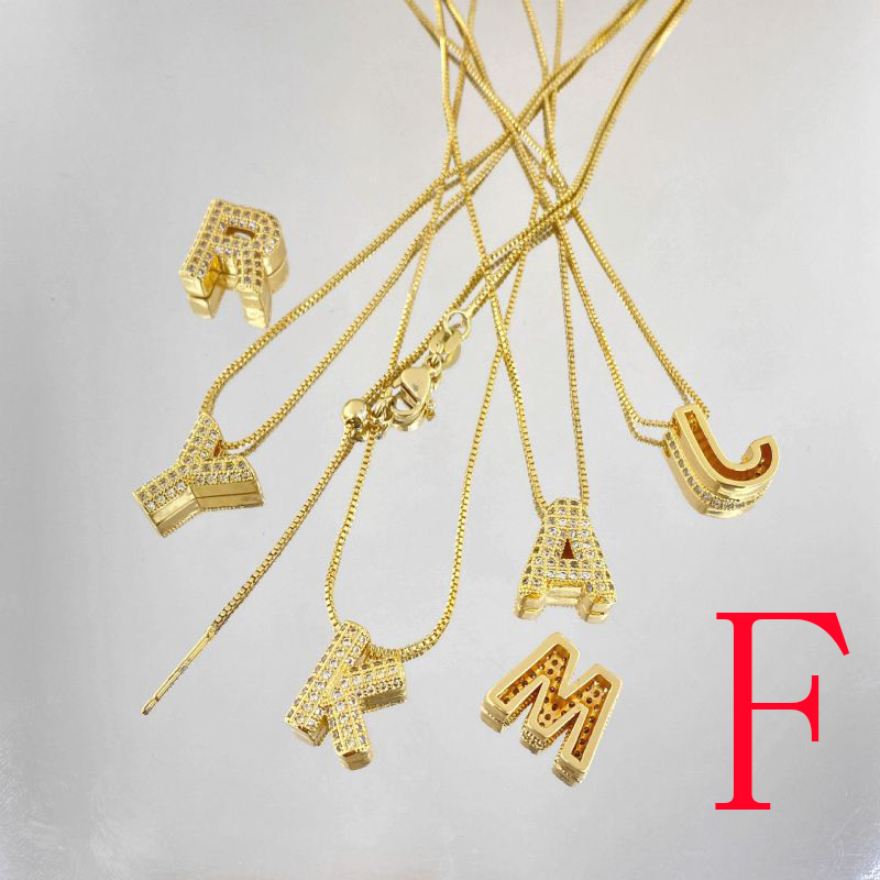 Fashion F Copper Inlaid Zirconium Geometric Three-dimensional 26-letter Mens Necklace