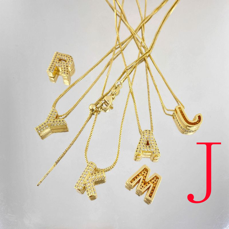 Fashion J Copper Inlaid Zirconium Geometric Three-dimensional 26-letter Mens Necklace