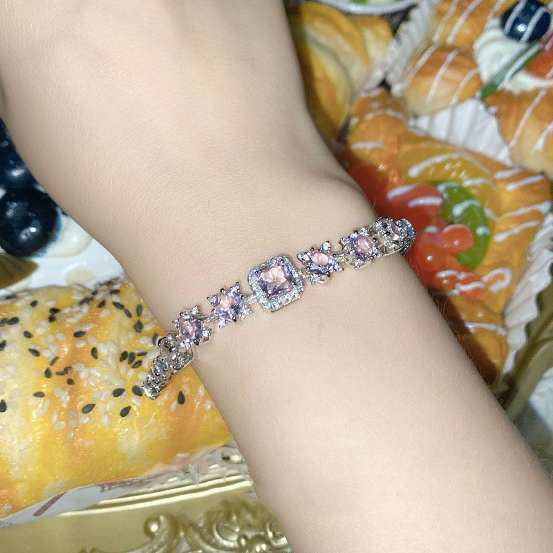 Fashion Asq Six-pointed Star Bracelet Girly Pink Copper Diamond Square Bracelet