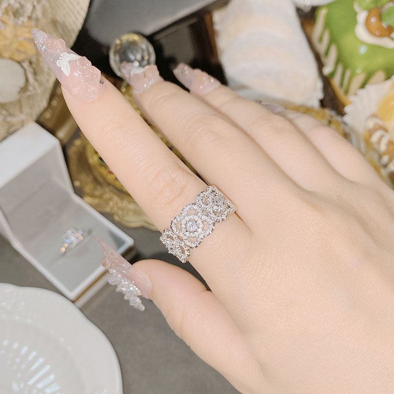 Fashion Ring 0606 Full Of Diamonds Copper Diamond Geometric Ring