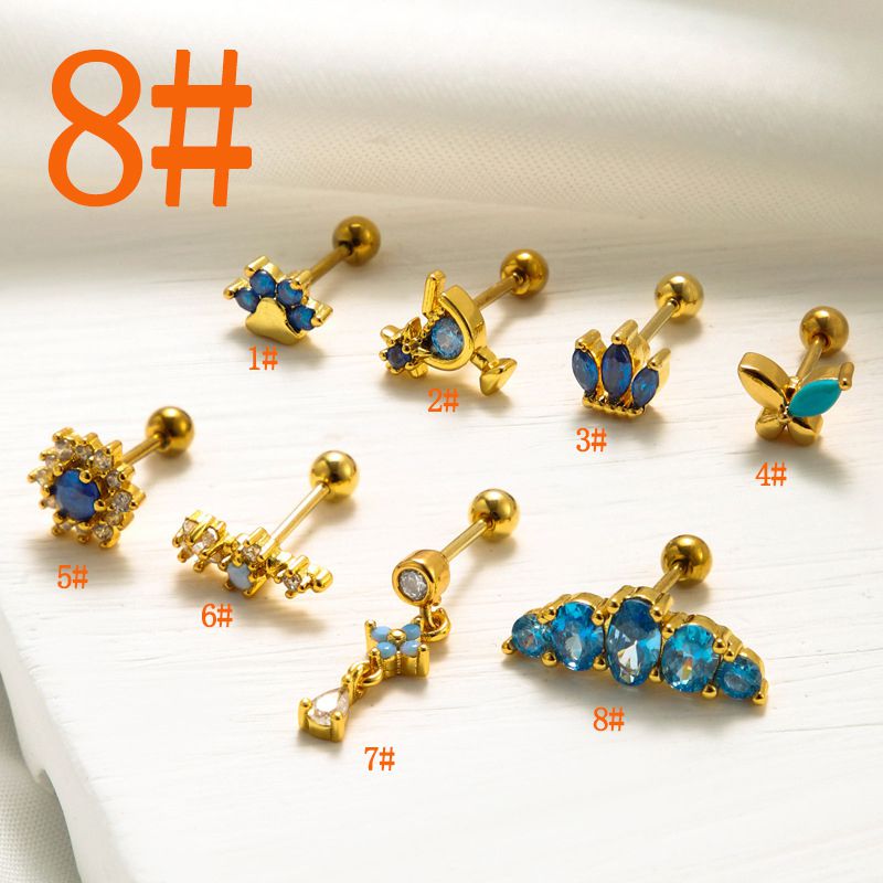 Fashion Gold 8# Metal Diamond-encrusted Geometric Piercing Nails