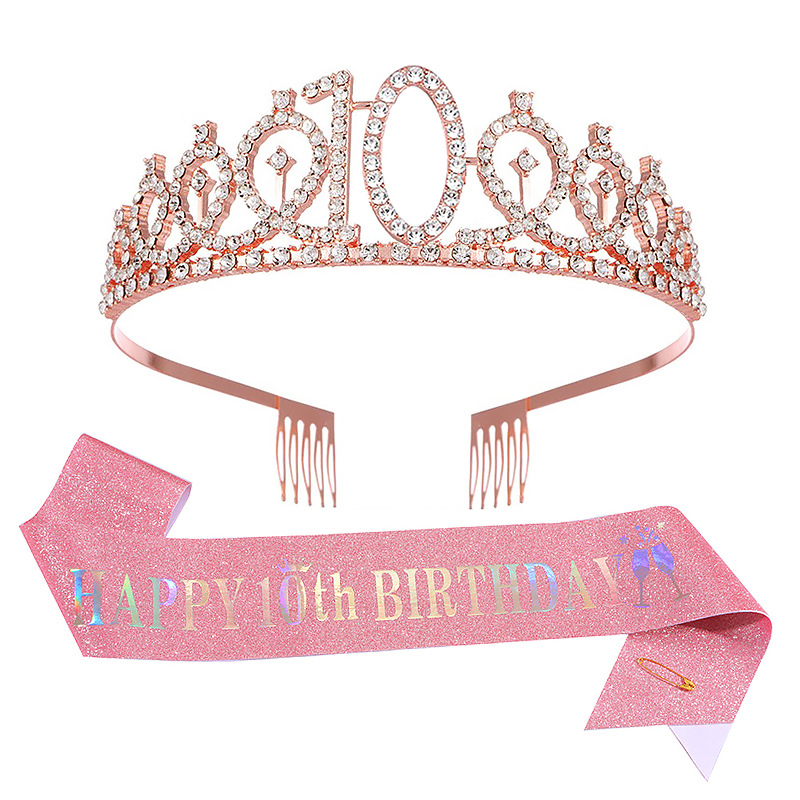 Fashion 10 Years Old-pink Glitter Cloth Suit Glitter Letter Etiquette With Crystal Crown Set