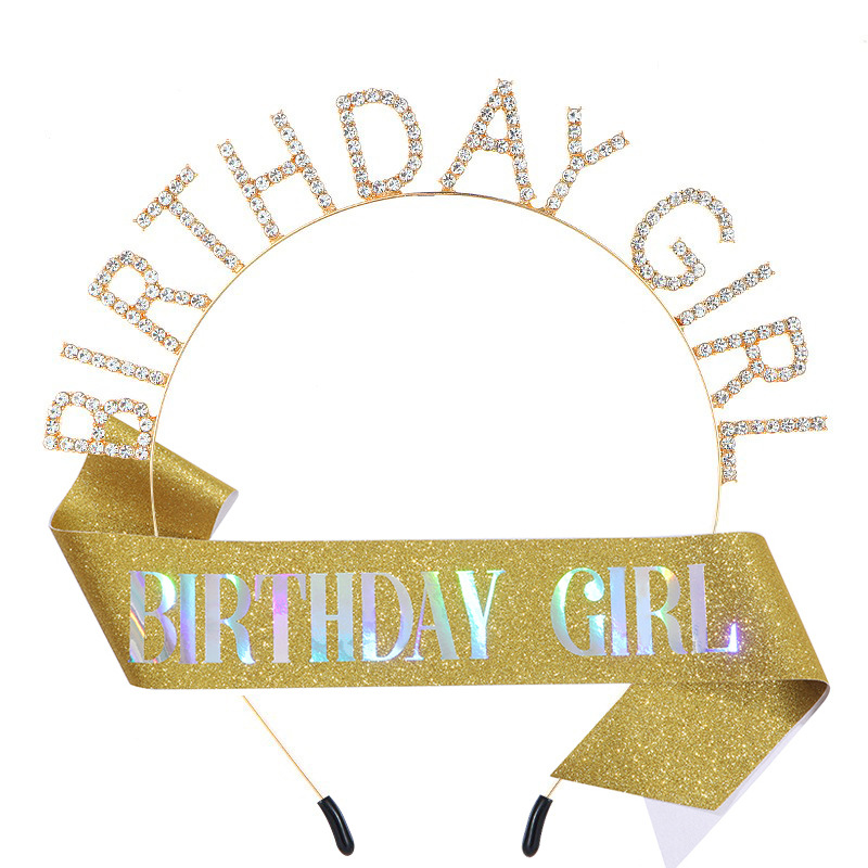 Fashion Deep Gold Illusion Satin Letter Strap Headband Set