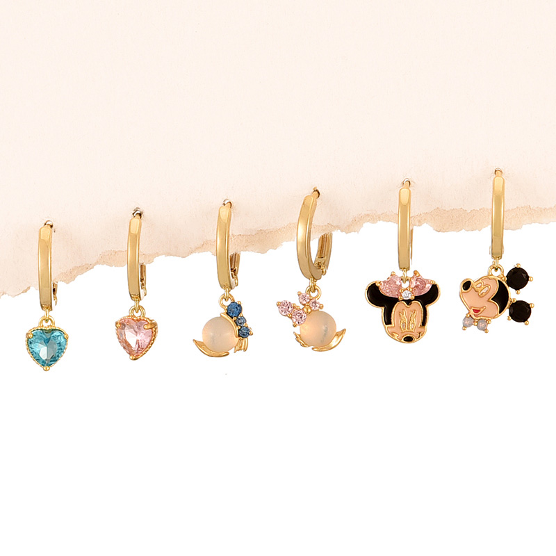 Fashion Color Copper Inlaid Zircon Cartoon Pendant Earrings 6-piece Set