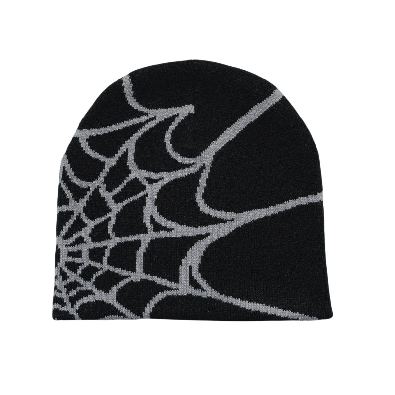 Fashion Spider Web-black Gray Spider Web Jacquard Knitted Beanie