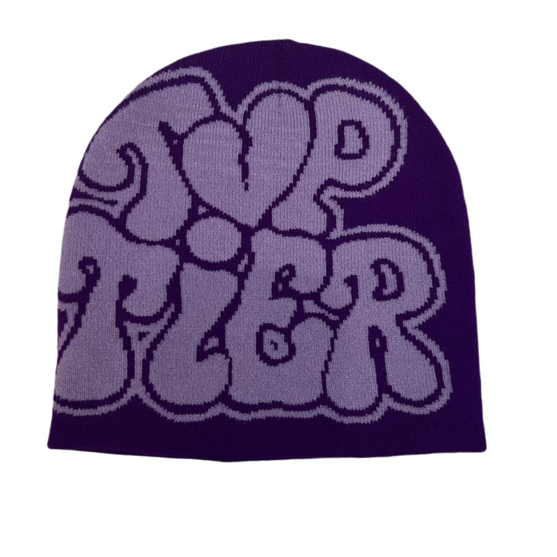 Fashion Purple With Purple Characters Letter Jacquard Knitted Beanie