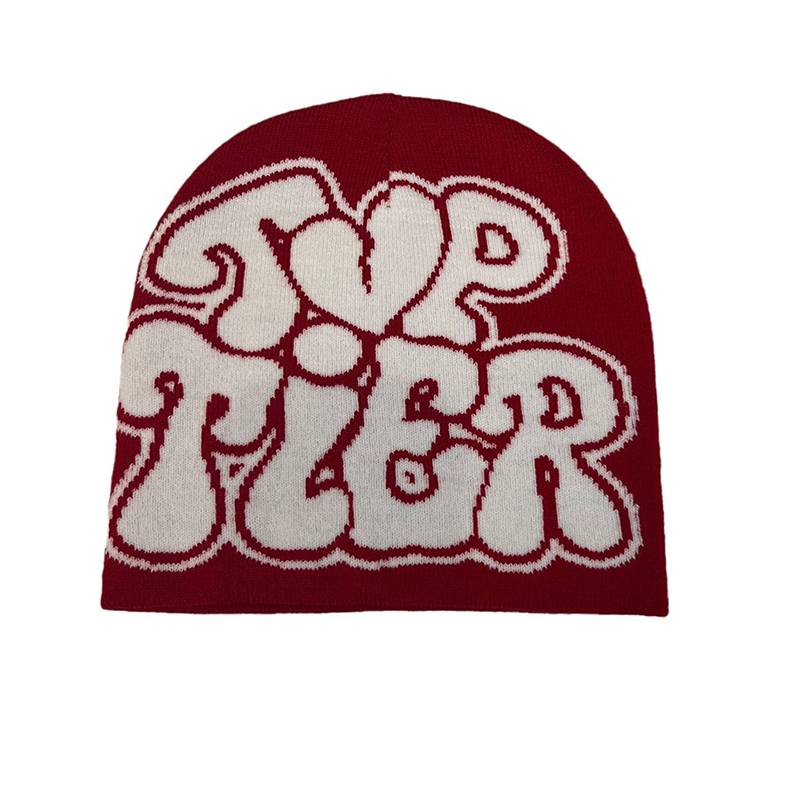 Fashion Red White Letters Letter Jacquard Knitted Beanie
