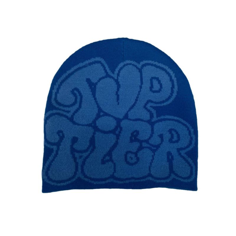 Fashion Blue Blue Lettering Letter Jacquard Knitted Beanie