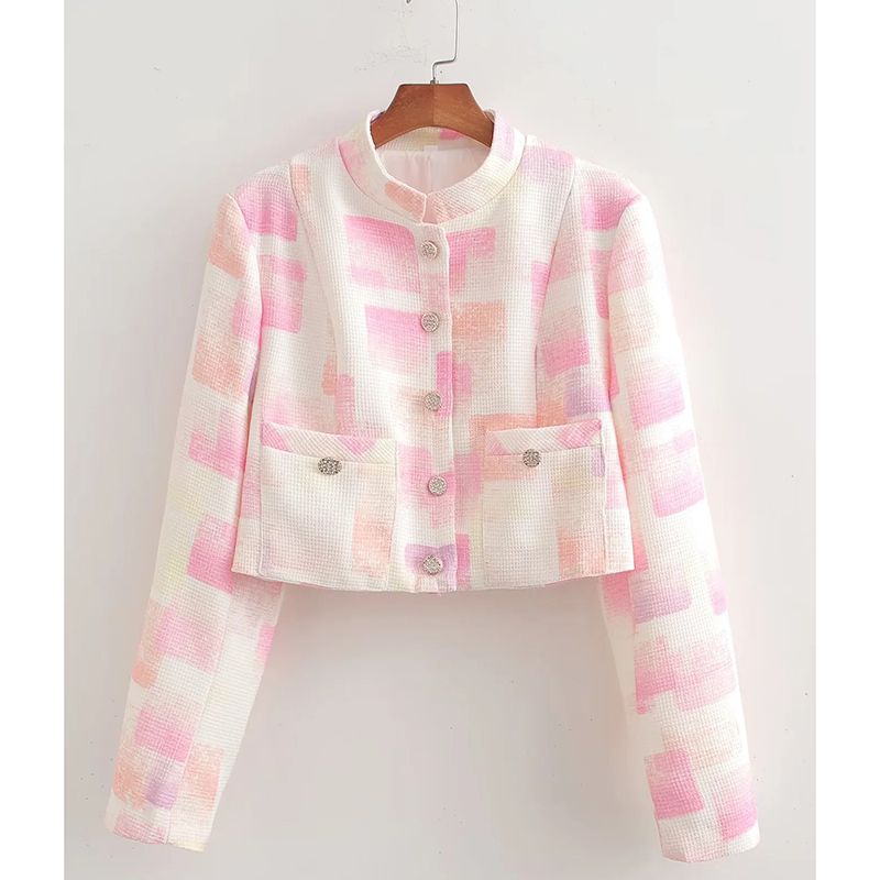 Fashion Color Polyester Printed Buttoned Jacket