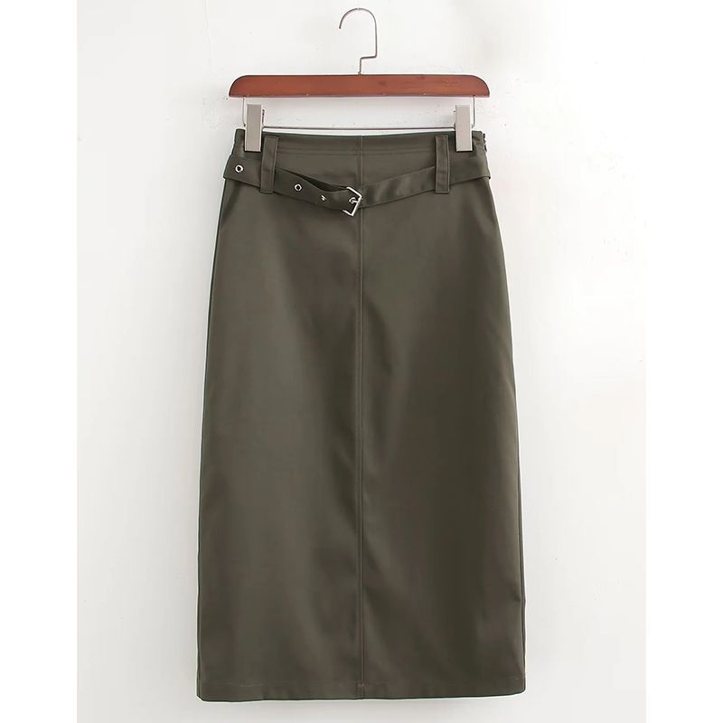 Fashion Green Polyester Belted Skirt