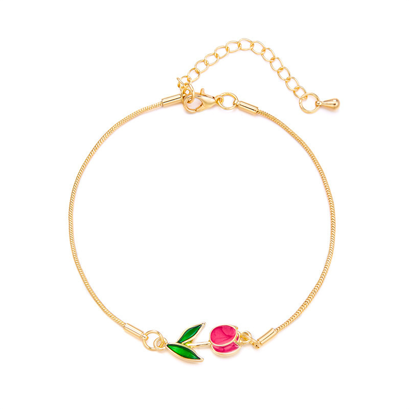 Fashion Red Copper Dripping Oil Tulip Chain Anklet