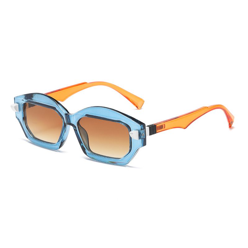 Fashion Translucent Blue Frame Tea Pc Color Block Shaped Sunglasses