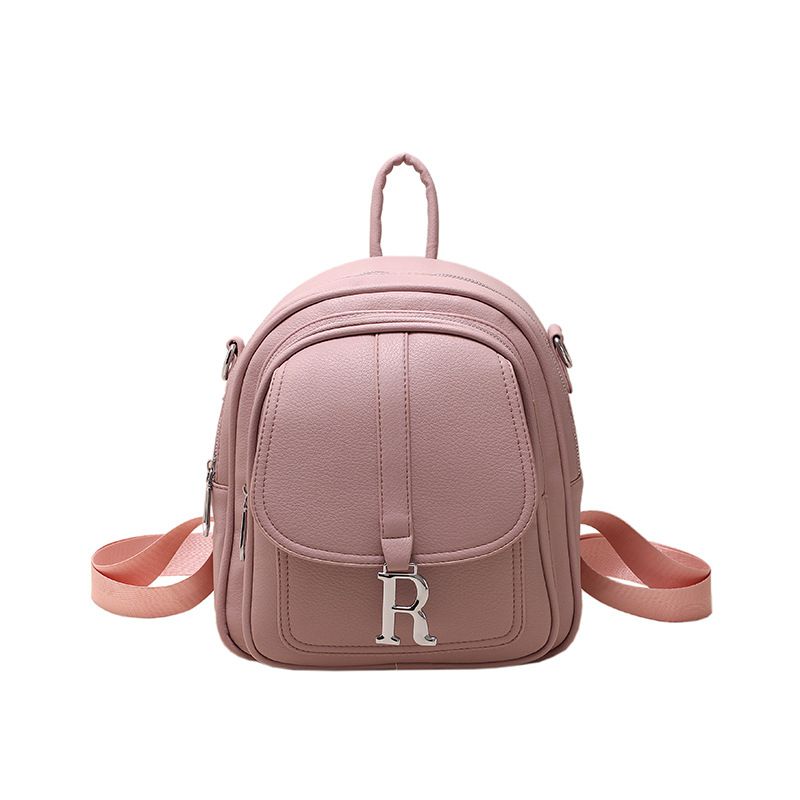 Fashion Pink Soft Leather Large Capacity Backpack
