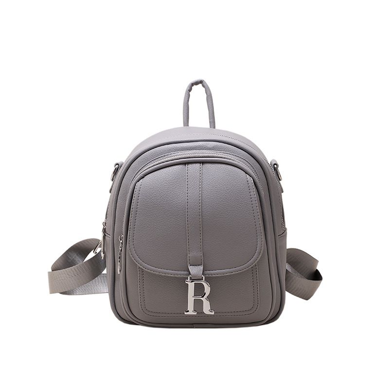 Fashion Grey Soft Leather Large Capacity Backpack