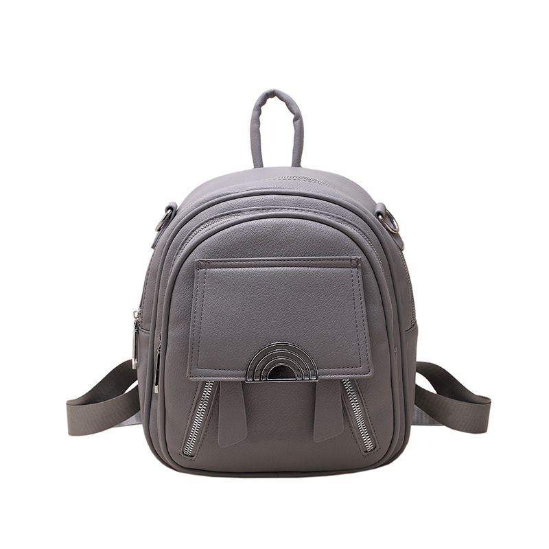 Fashion Grey Pu Soft Leather Large Capacity Backpack